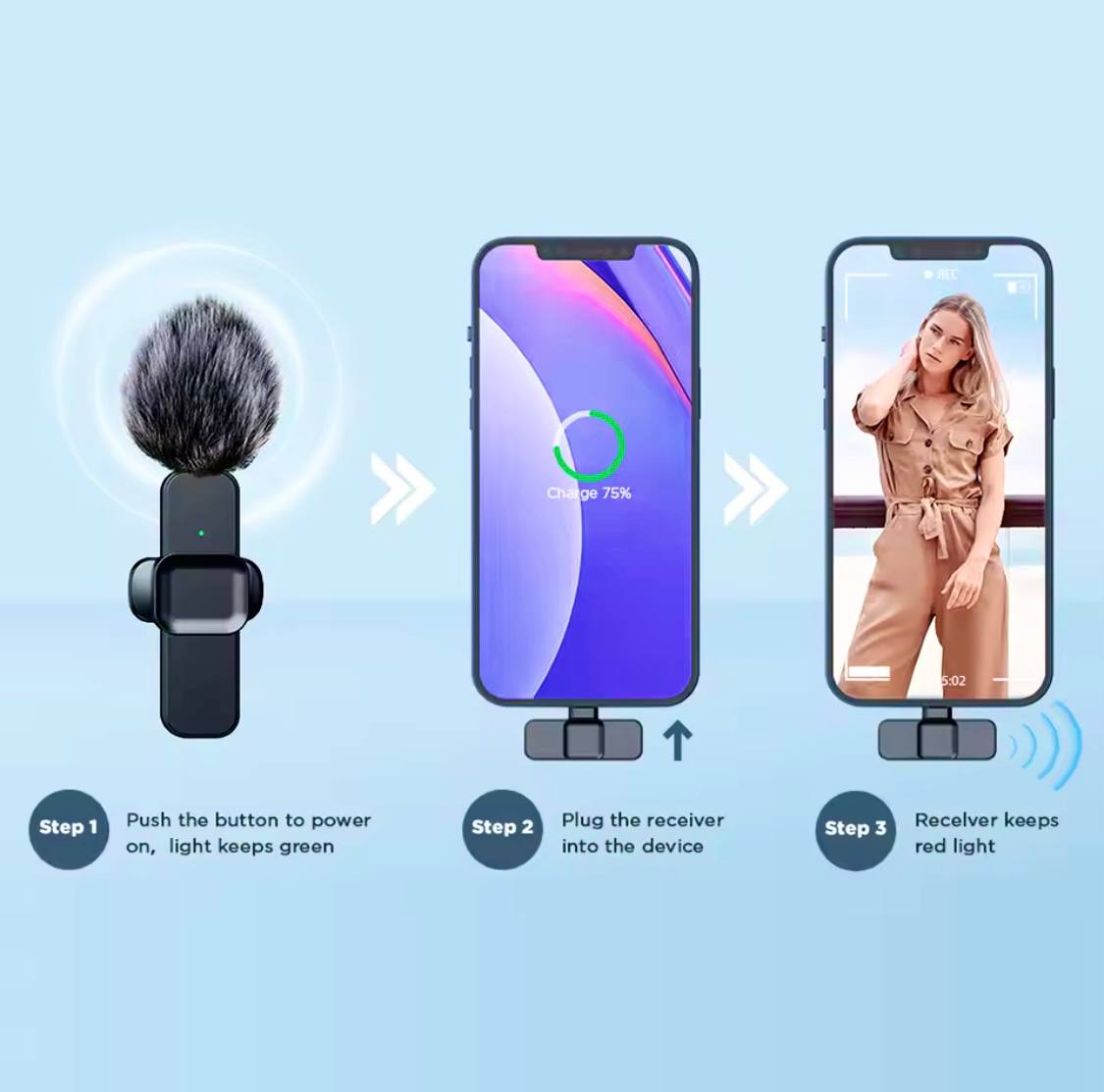 Portable Wireless Lavalier Microphone for Live Streaming/YouTube/TikTok/Facebook Live Noise Reduction Mic For iPhone/Android