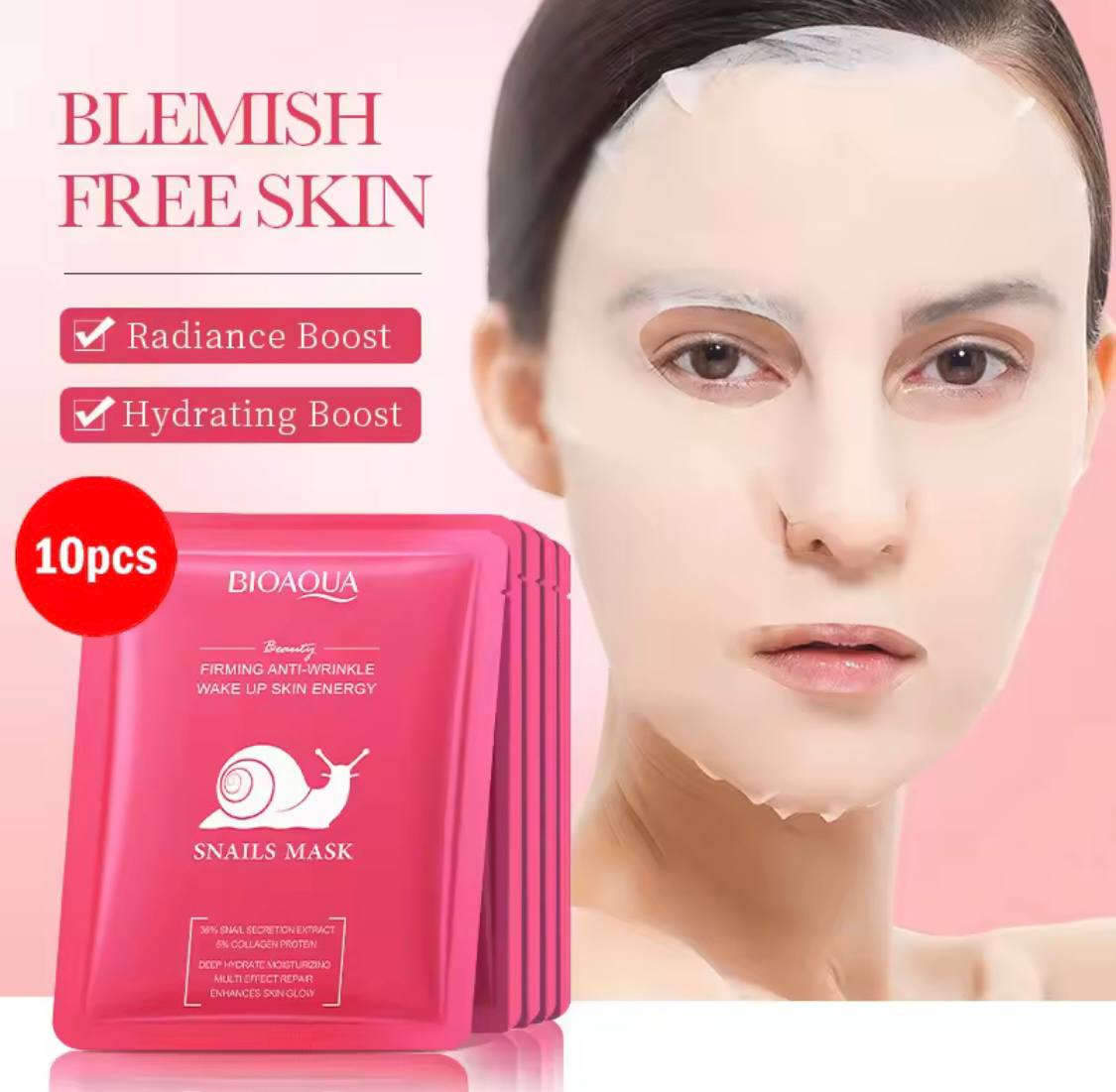 10pcs BIOAQUA Snail Hyaluronic Acid Retinol Face Mask skincare Moisturizing Hydrating Firming Facial Masks for Face Skin Care