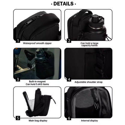 Magnetic Gym Sling Bag Water Bottle & Phone Holder Waterproof Crossbody Bag for Outdoor Sports Travel Fitness Accessories